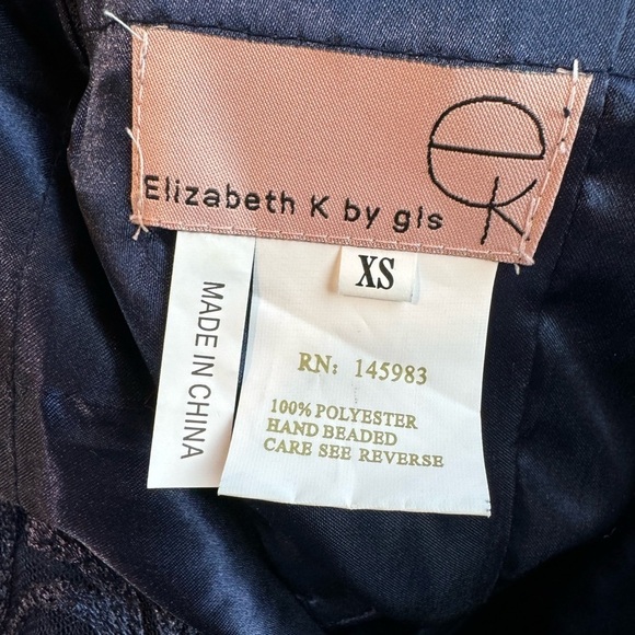 ELIZABETH K Lace Bodice Chiffon Navy Blue Semi-Formal Dress Size XS - Picture 3 of 9